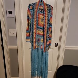 Colorful Crochet Long Cardigan